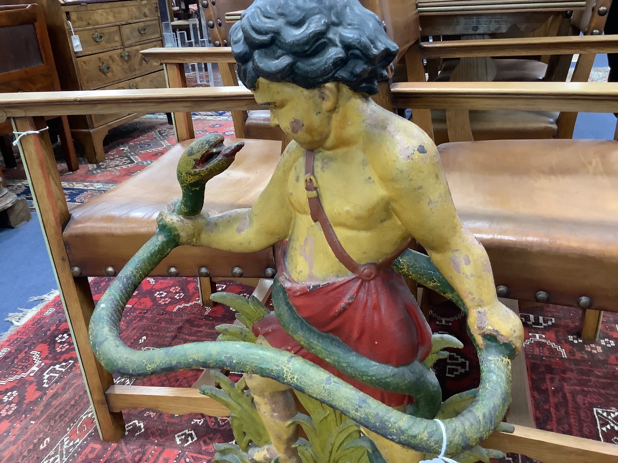 A Victorian, later painted cast iron serpent stick stand, height 83cm
